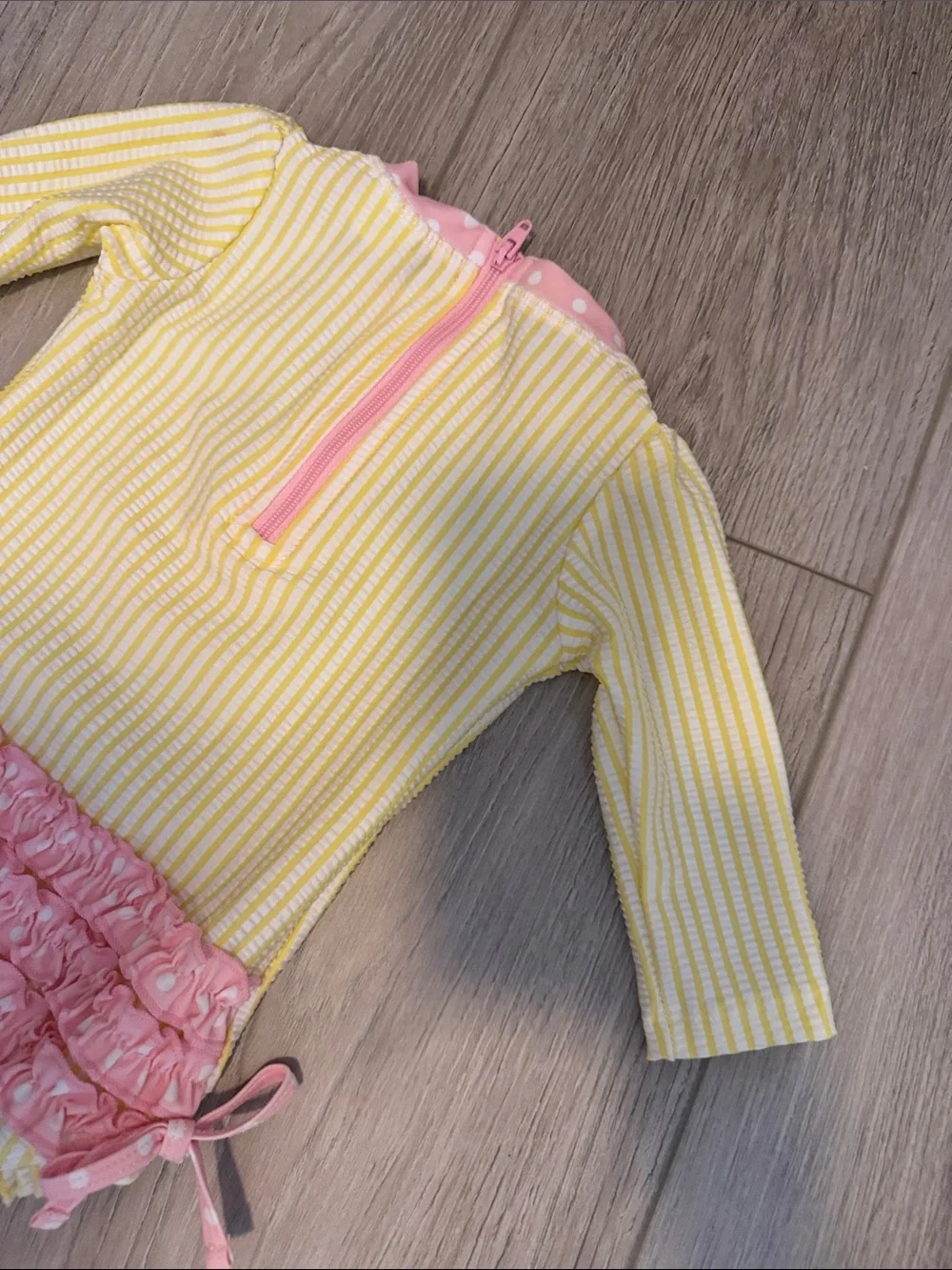 Ruffle Butts size 3-6M Baby One-Piece Swimsuit - Yellow with Pink Trim